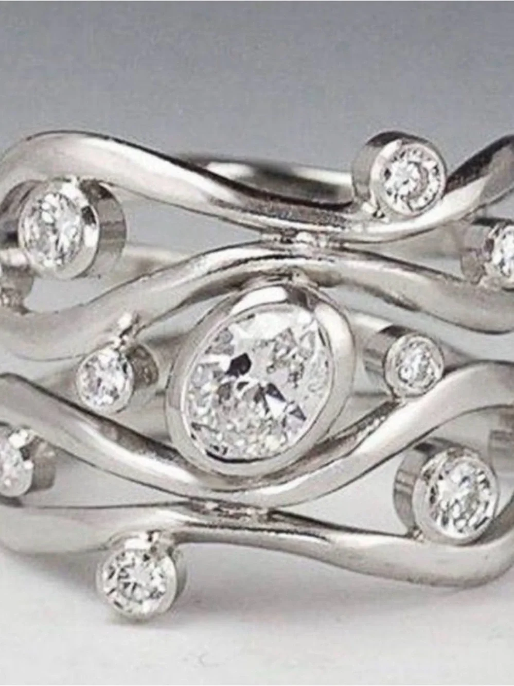 NEW 18K White Gold Diamond Twisted Wave Wide Ring